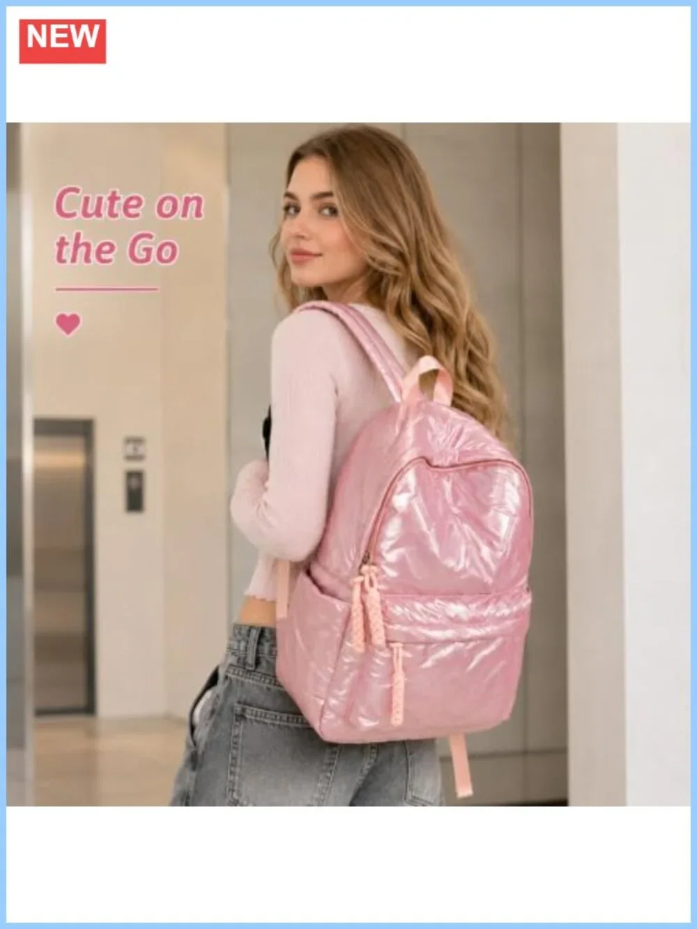 Quilted Puffer Backpack Nylon Lightweight Everyday Travel